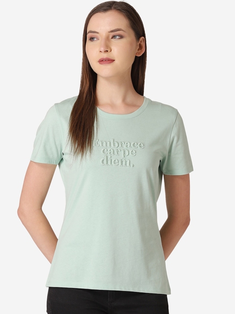 

Mode by Red Tape Women Green Self Design Round Neck T-shirt