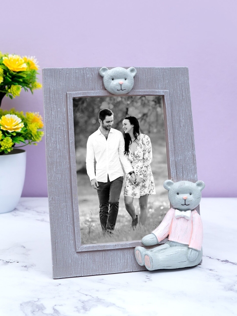 

Golden Peacock Grey & Pink Textured Teddy Bear Photo Frame