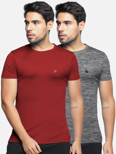 

BULLMER Men Pack Of 2 Solid Round Neck T-shirt, Red