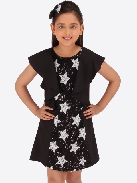 

CUTECUMBER Girls Black Printed A-Line Dress