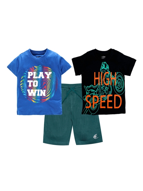 

KiddoPanti Boys Blue & Black Printed T-shirt with Shorts