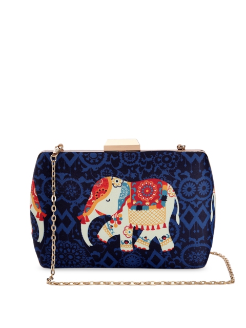 

TRINK Navy Blue & White Embroidered Clutch