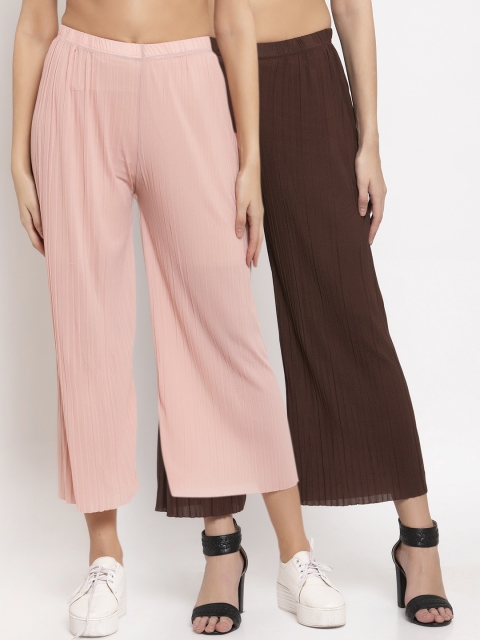 

KLOTTHE Women Pack of 2 Solid Wide Leg Palazzos, Multi
