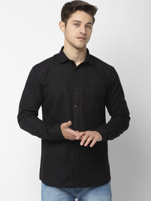 

Rodamo Men Black Slim Fit Solid Cotton Casual Shirt