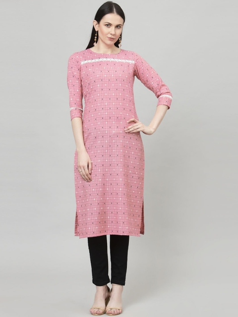 

SANISA Women Pink Geometric Printed Jacquard Kurta