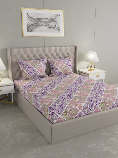 

Raymond Home Purple & Pink Ethnic Motifs 120 TC Cotton 1 Queen Bedsheet with 2 Pillow Covers