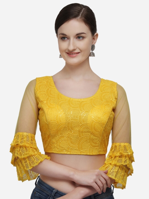 

Fab Dadu Women Yellow Embellished Padded Readymade Saree Blouse