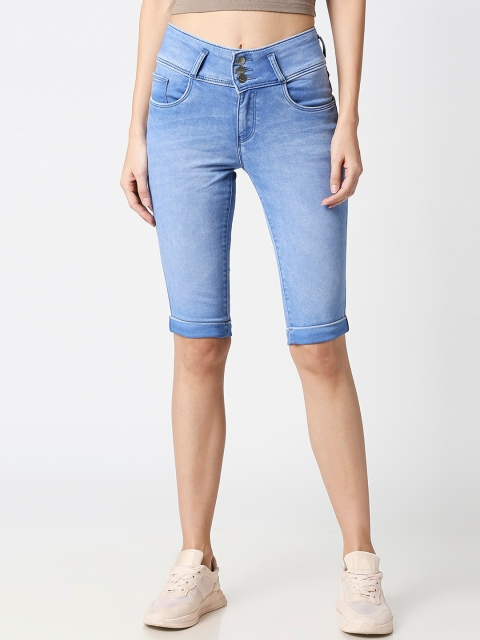 

Kraus Jeans Women Blue Solid Slim Fit Capris