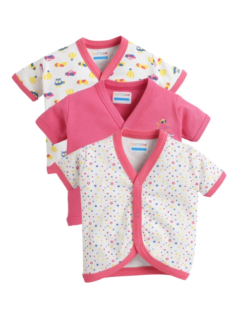 

BUMZEE Pack of 3 Kids Pink and White Printed Jhabla
