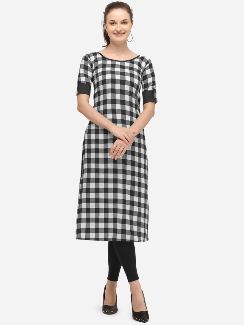 

SAADHVI Women Black Checked Crepe Kurta