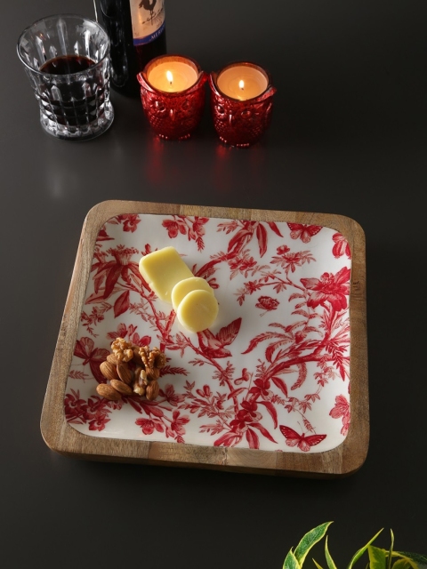 

Amoliconcepts Red & White Enamelled Mango Wood Square Tray