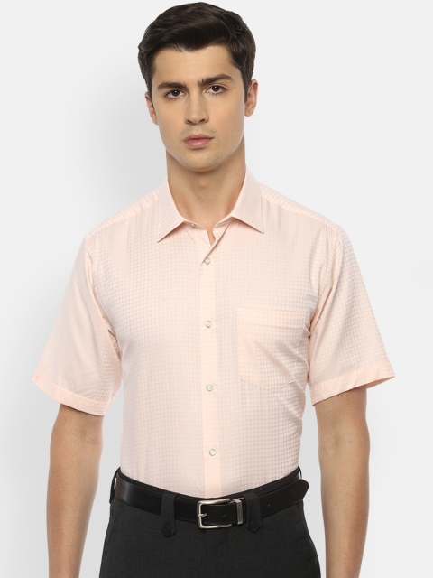 

Van Heusen Men Peach-Coloured Regular Fit Checked Casual Shirt