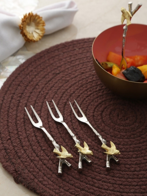 

Amoliconcepts Gold-toned Set of 4 Forks with Sparrow Design Handle, Silver
