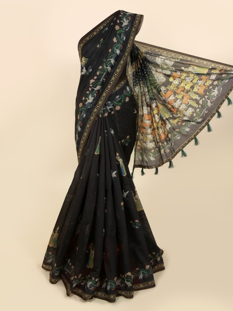 

Pothys Black Printed Cotton Blend Saree