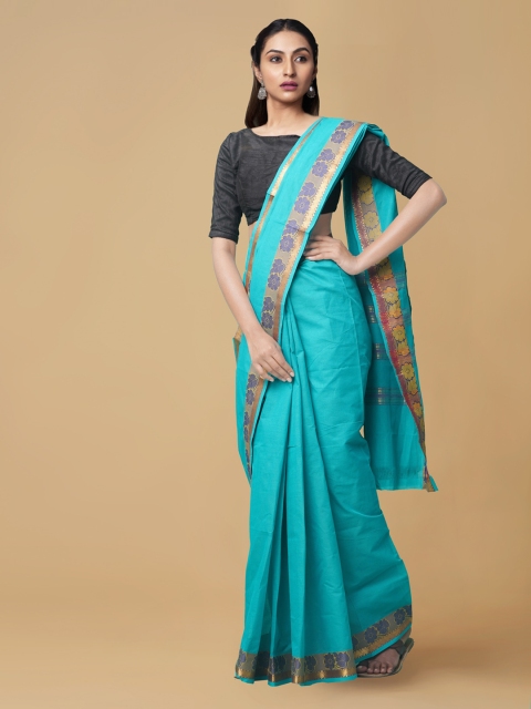 

Unnati Silks Blue Pure Cotton Solid Venkatgiri Saree