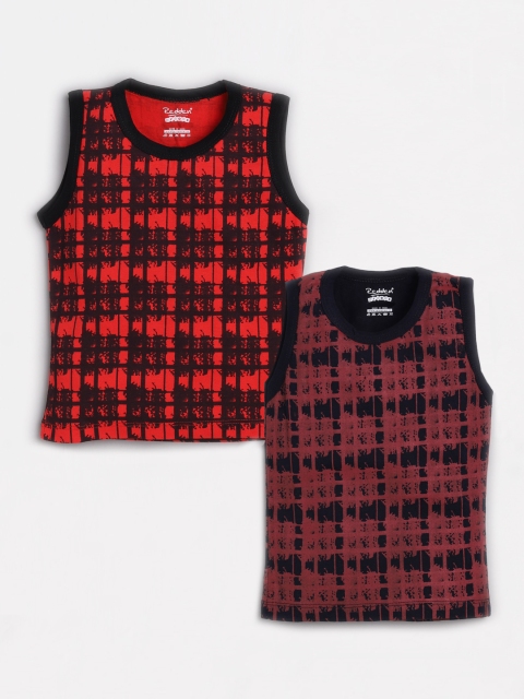 

Redden Boys Pack Of 2 Navy Blue & Red Checked Round Neck T-shirts