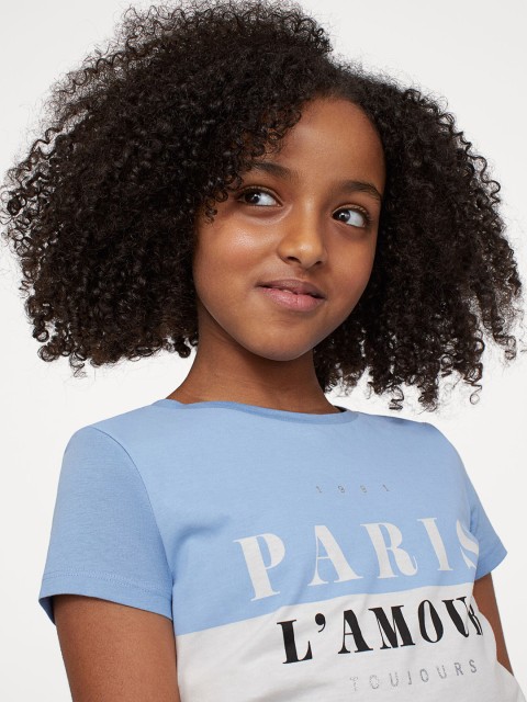 

H&M Girls Blue& White Printed Jersey Top