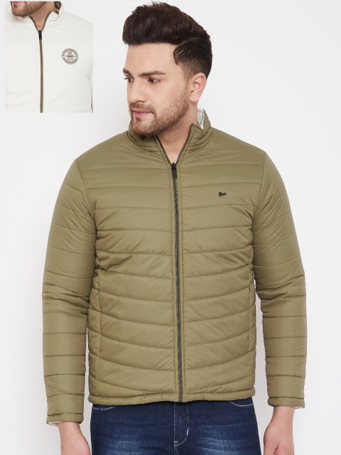 

Okane Men Olive Green & Off-White Solid Reversible Padded Jacket