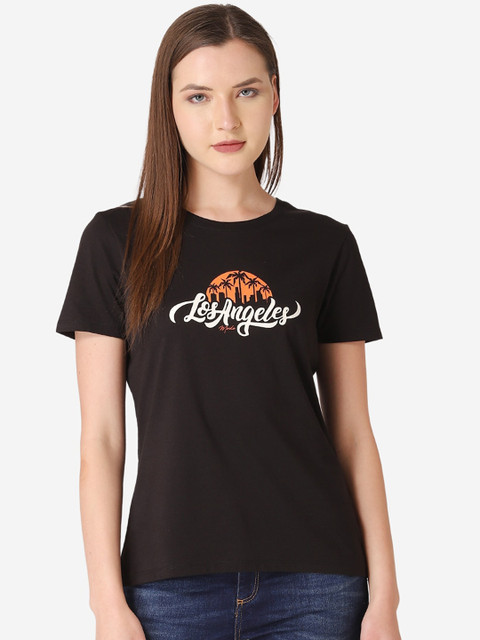 

Mode by Red Tape Women Black & White Printed Round Neck T-shirt