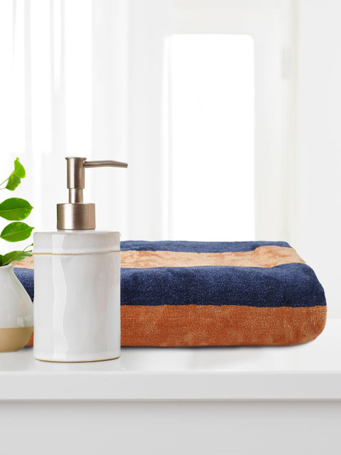

Trident Unisex Orange & Navy Blue Striped 450 GSM Colors Bath Towel