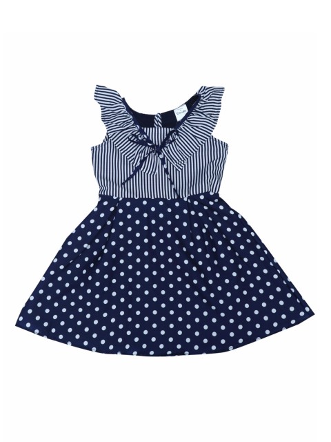 

Doodle Girls Navy Blue Striped Fit and Flare Dress