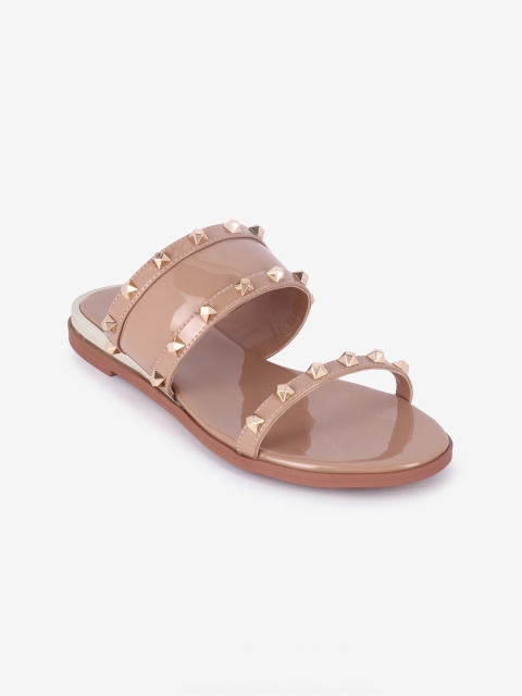 

LYN Women Brown Embellished PU Open Toe Flats