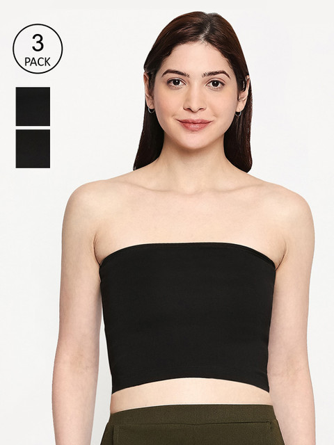 

inocenCia Women Pack Of 3 Black Solid Tube Camisoles