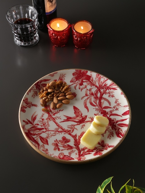 

Amoliconcepts Red & White Enamelled Mango Wood Circular Tray