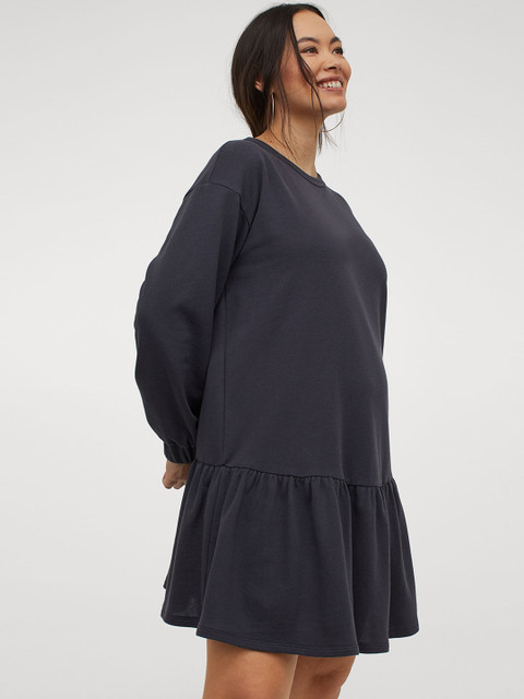 

H&M MAMA Women Charcoal Grey Solid Sweatshirt Dress