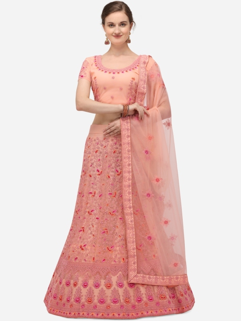 

Netram Peach-Coloured & Orange Embroidered Unstitched Lehenga & Blouse with Dupatta