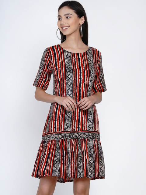 

Abiti Bella Women Red & Black Tribal Printed Drop-Waist Dress