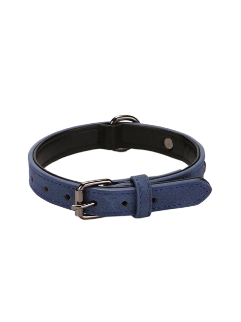 

PETS EMPIRE Brown Solid Leather Padded Dog Collar, Blue