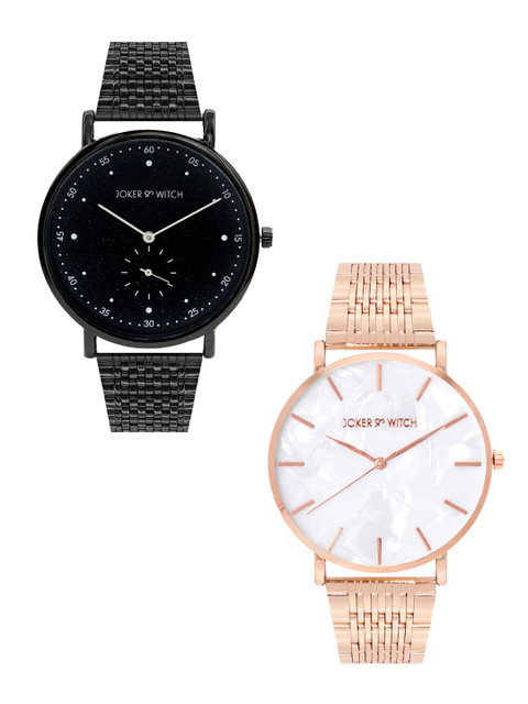 

JOKER & WITCH Black & Rose Gold-Toned Wesley & Buttercup Couple Watch Gift Set-JWCW186