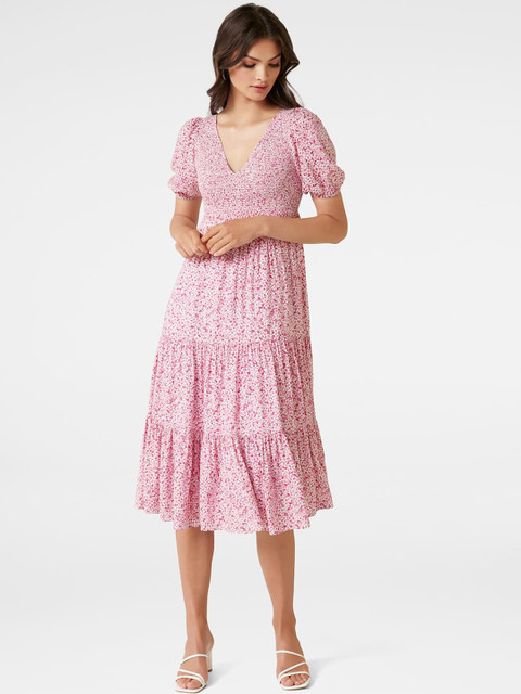 

Forever New Women Pink Printed Fit and Flare Dress