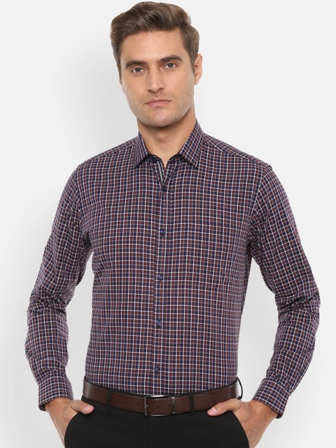 

Van Heusen Men Navy Blue & Maroon Regular Fit Checked Formal Shirt