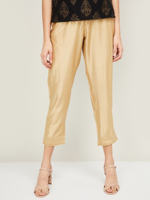 

Melange by Lifestyle Women Gold-Toned Regular Fit Solid Peg Trousers
