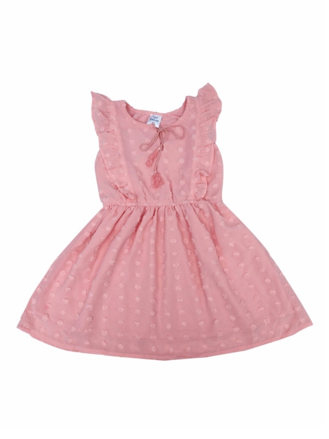 

Doodle Girls Peach-Coloured Self Design Ruffle Fit and Flare Dress