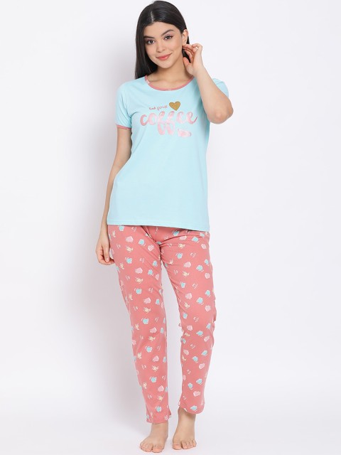 

Kanvin Women Blue & Pink Printed Night suit