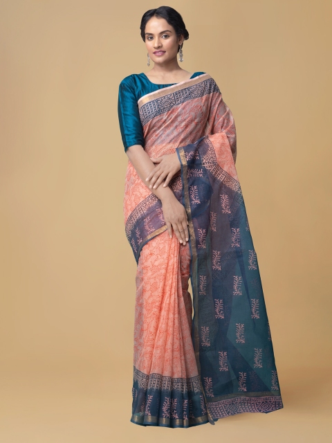 

Unnati Silks Peach-Coloured Organza Printed Kota Saree
