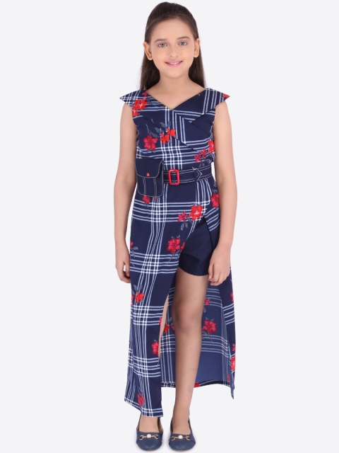 

CUTECUMBER Girls Navy Blue Printed Maxi Dress
