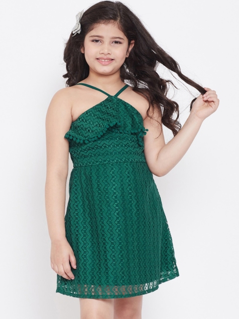 

Stylo Bug Girls Green Self Design Fit and Flare Dress