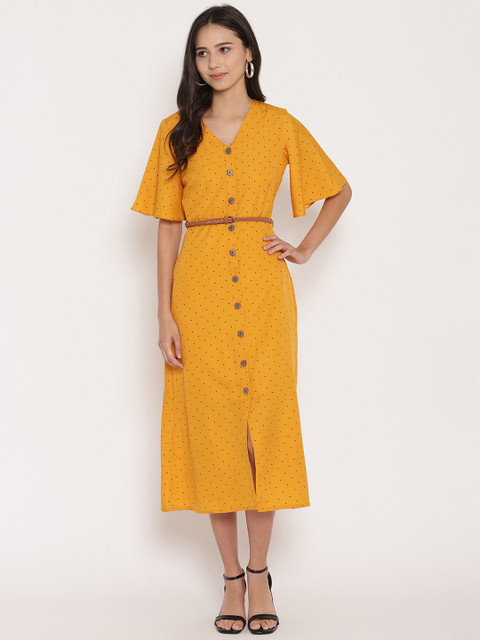 

NIXX Women Mustard Yellow Solid A-Line Dress