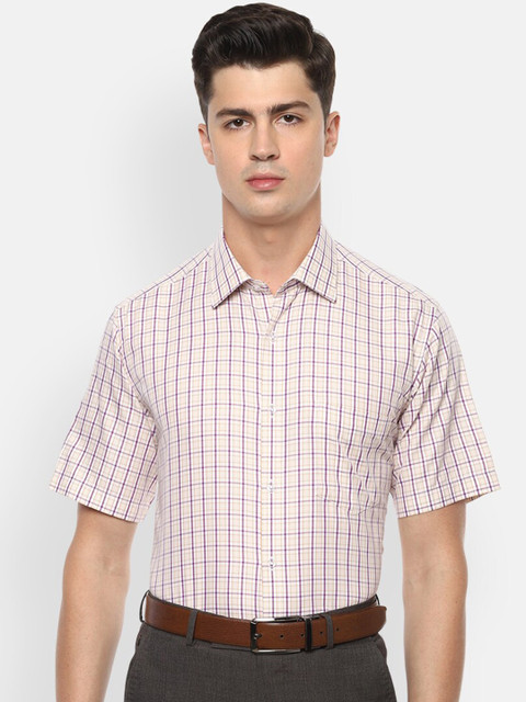 

Van Heusen Men Beige & Purple Regular Fit Checked Formal Shirt