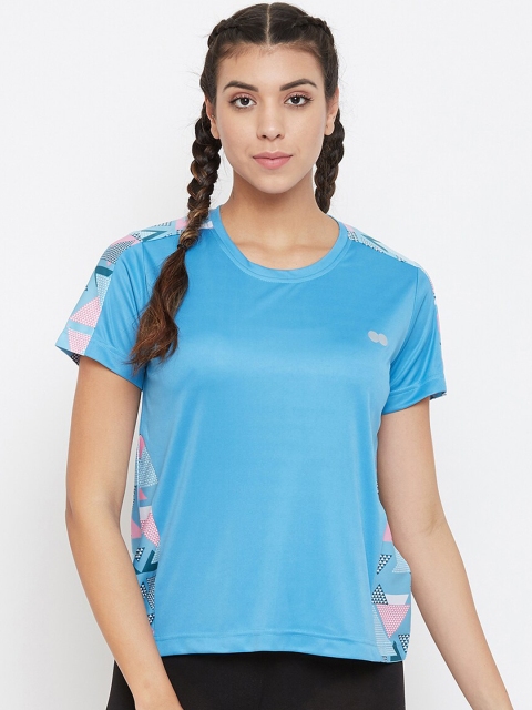 Clovia Women Blue Colourblocked Polo Collar T-shirt