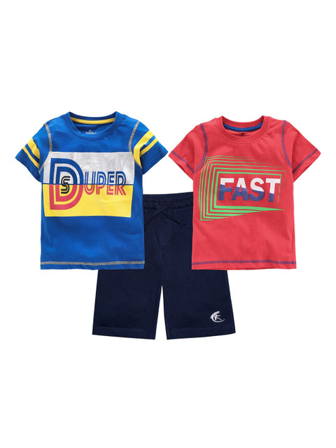 

KiddoPanti Boys Multicoloured Pure Cotton 2 Printed T-shirt With Shorts, Multi