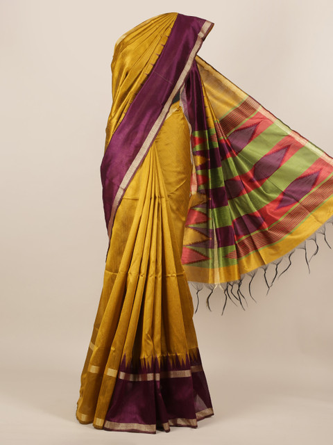 

Pothys Mustard Solid Jute Silk Saree