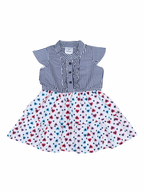 Doodle Girls Navy Blue Printed Fit and Flare Dress