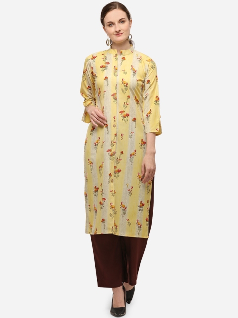 

Venisa Women Yellow Printed Straight Kurta