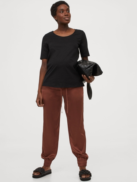 

H&M Women Black Solid Mama Cotton Sustainable T-shirt