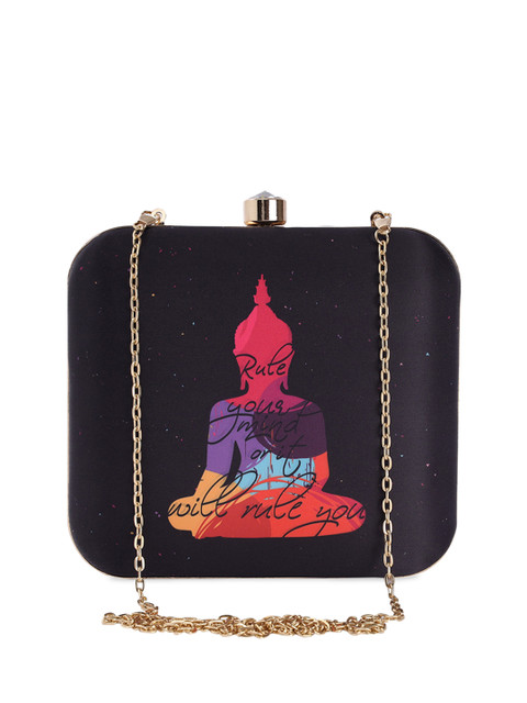 

TRINK Navy Blue & Pink Budha Printed Clutch